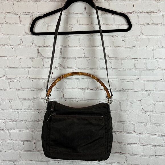 GUCCI pre-loved brown nylon fabric bamboo handbag Italy Vintage - Picture 1 of 14